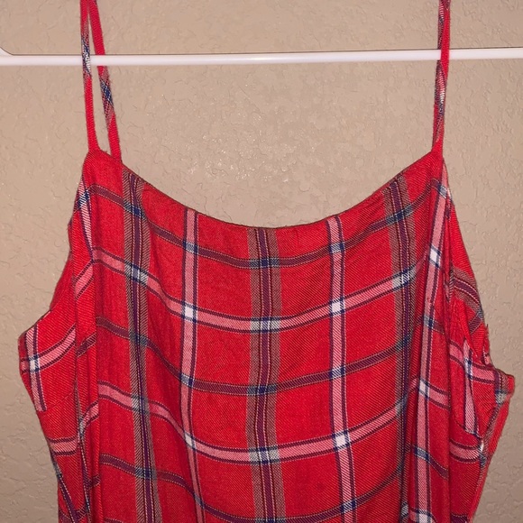 Cotton Candy Red Plaid Tie Waist Mini Dress - Picture 3 of 8